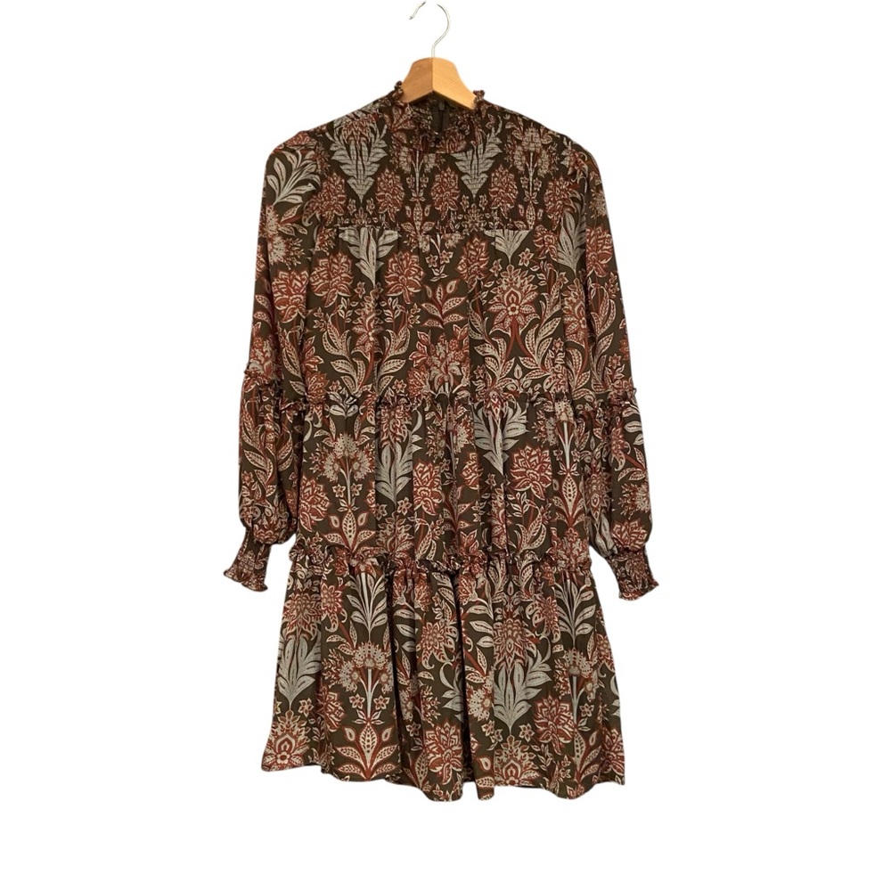 Saks Fifth Avenue Brown Floral Long Sleeve Dress
